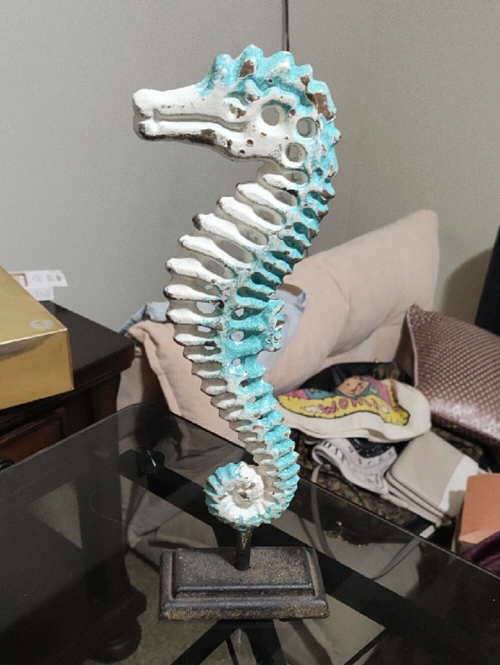 Coastal Decorative Seahorse Accent in White & Turquoise - Brand